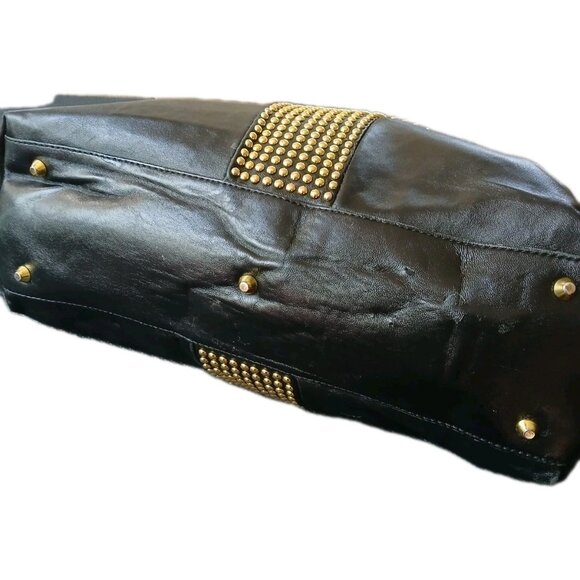Yves Saint Laurent Y Studs Black Leather Satchel Tote Bag Gold Studded Vintage - Picture 10 of 10